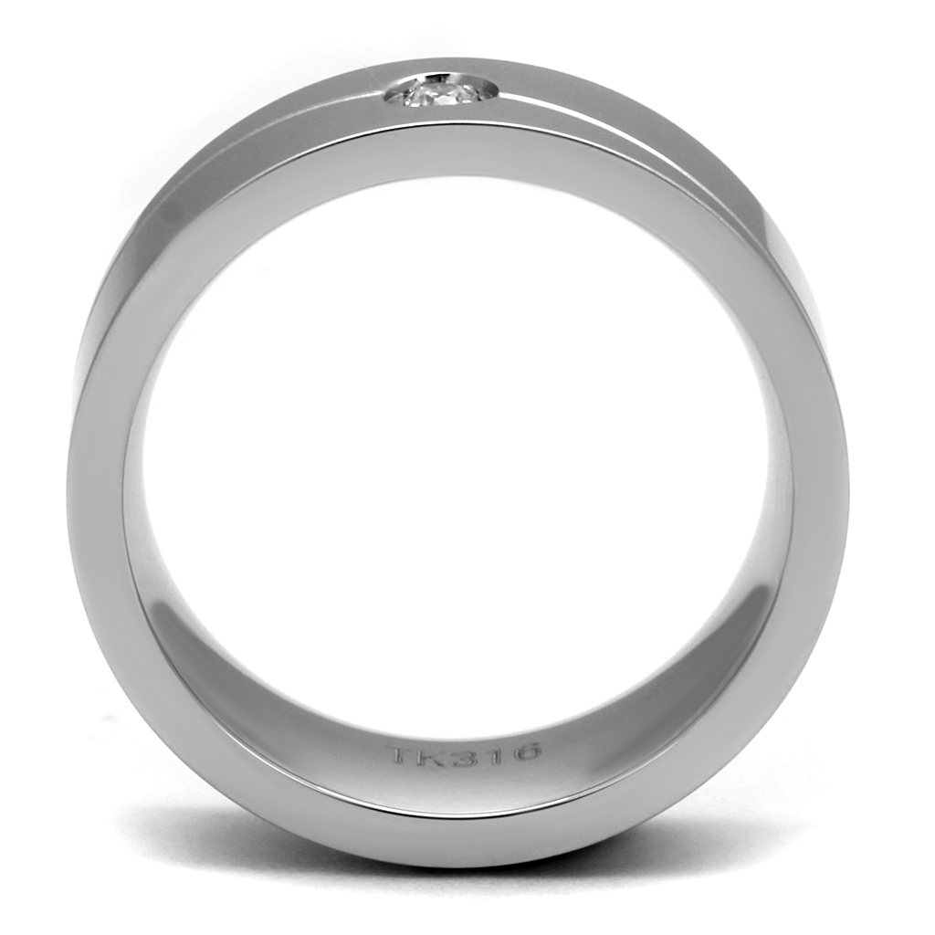 TK2937 - High polished (no plating) Stainless Steel Ring with AAA Grade CZ  in Clear