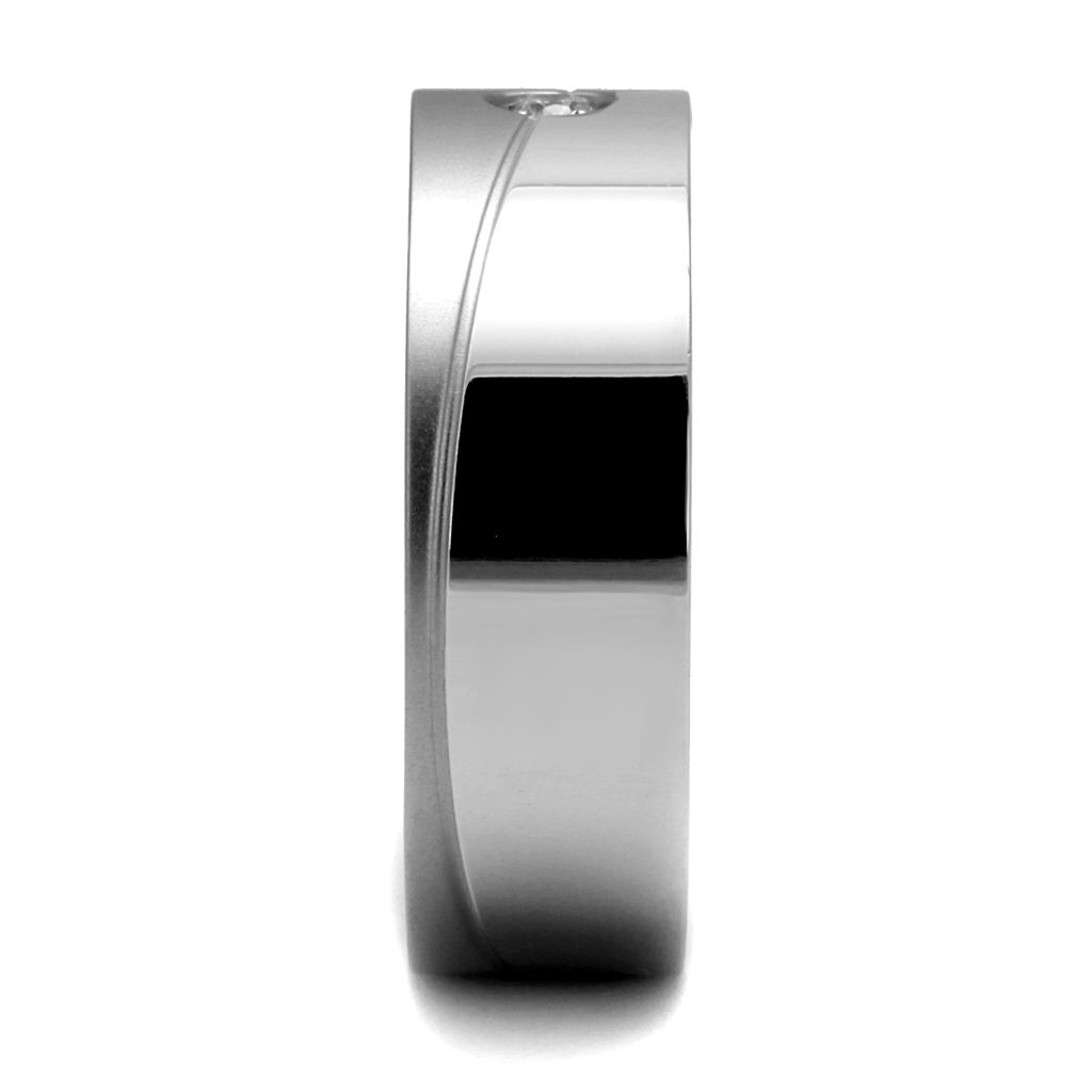 TK2937 - High polished (no plating) Stainless Steel Ring with AAA Grade CZ  in Clear