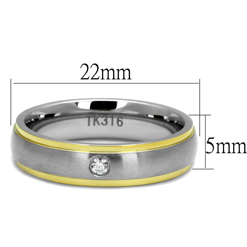 TK2938 - Two-Tone IP Gold (Ion Plating) Stainless Steel Ring with AAA Grade CZ  in Clear