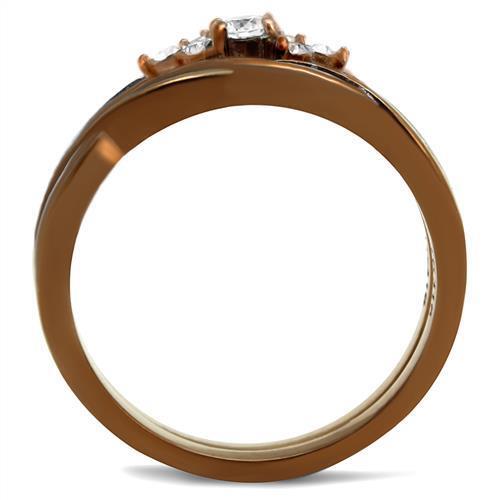 TK2963 - IP Coffee light Stainless Steel Ring with AAA Grade CZ  in Clear