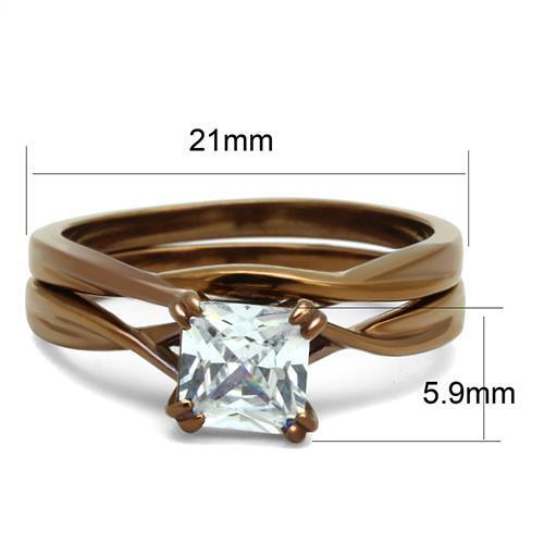 TK2964 - IP Coffee light Stainless Steel Ring with AAA Grade CZ  in Clear