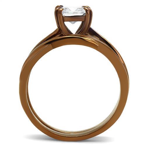 TK2964 - IP Coffee light Stainless Steel Ring with AAA Grade CZ  in Clear