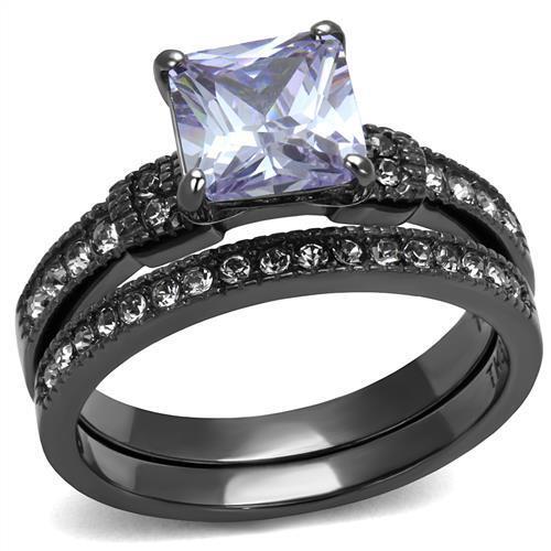 TK2970 - IP Light Black  (IP Gun) Stainless Steel Ring with AAA Grade CZ  in Light Amethyst