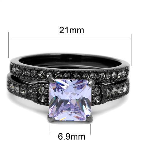 TK2970 - IP Light Black  (IP Gun) Stainless Steel Ring with AAA Grade CZ  in Light Amethyst