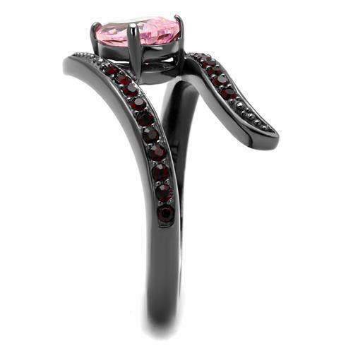 TK2972 - IP Light Black  (IP Gun) Stainless Steel Ring with AAA Grade CZ  in Rose