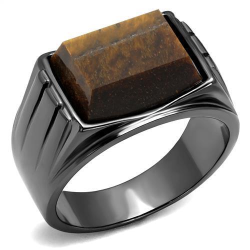 TK3001 - IP Light Black  (IP Gun) Stainless Steel Ring with Synthetic Tiger Eye in Topaz