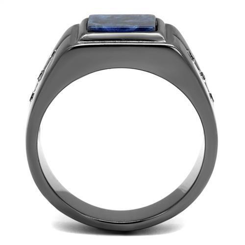 TK3006 - IP Light Black  (IP Gun) Stainless Steel Ring with Blue Sand  in Montana