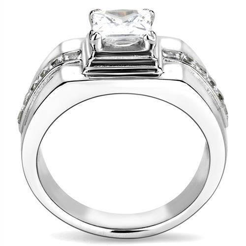 TK3011 - High polished (no plating) Stainless Steel Ring with AAA Grade CZ  in Clear