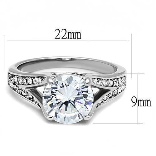 TK3020 - High polished (no plating) Stainless Steel Ring with AAA Grade CZ  in Clear