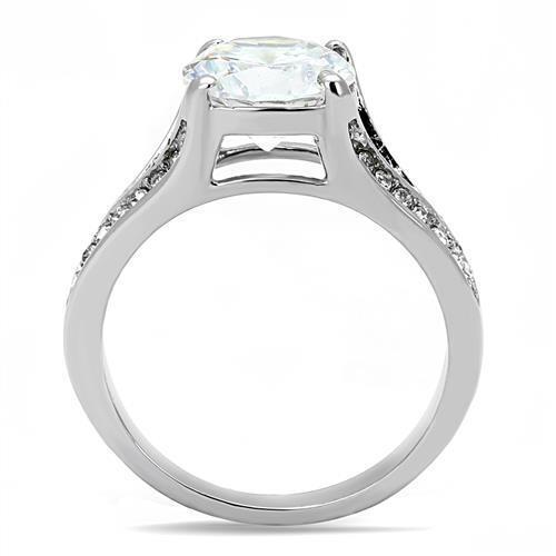 TK3020 - High polished (no plating) Stainless Steel Ring with AAA Grade CZ  in Clear