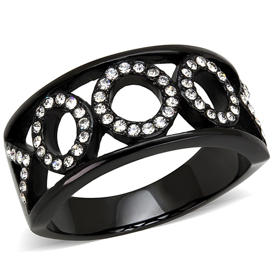 TK3046 - IP Black(Ion Plating) Stainless Steel Ring with Top Grade Crystal  in Clear