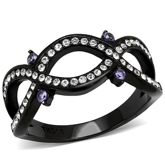 TK3047 - IP Black(Ion Plating) Stainless Steel Ring with AAA Grade CZ  in Amethyst