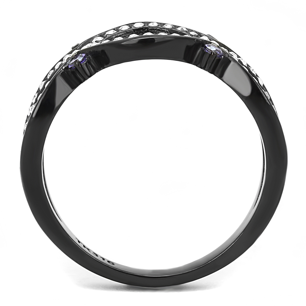 TK3047 - IP Black(Ion Plating) Stainless Steel Ring with AAA Grade CZ  in Amethyst