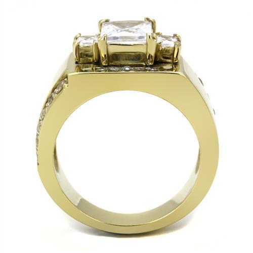 TK3078 - IP Gold(Ion Plating) Stainless Steel Ring with AAA Grade CZ  in Clear