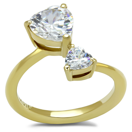 TK3093 - IP Gold(Ion Plating) Stainless Steel Ring with AAA Grade CZ  in Clear