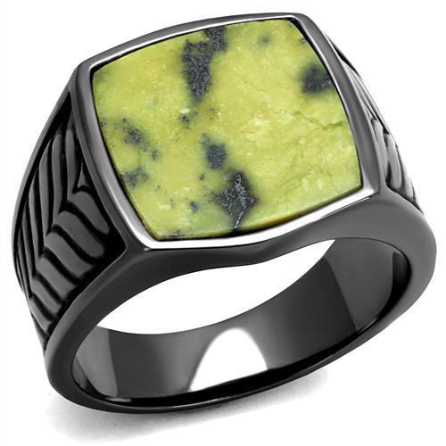 TK3112 - IP Light Black  (IP Gun) Stainless Steel Ring with Semi-Precious Topaz Jade in Topaz