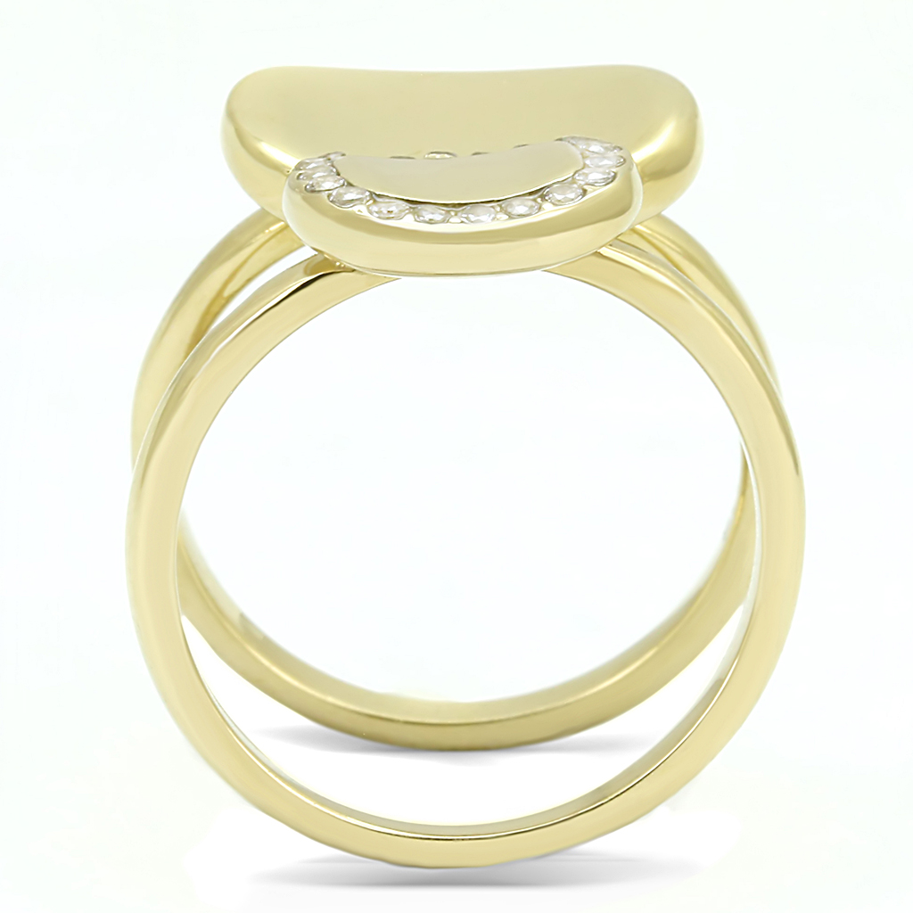 TK3121 - IP Gold(Ion Plating) Stainless Steel Ring with AAA Grade CZ  in Clear