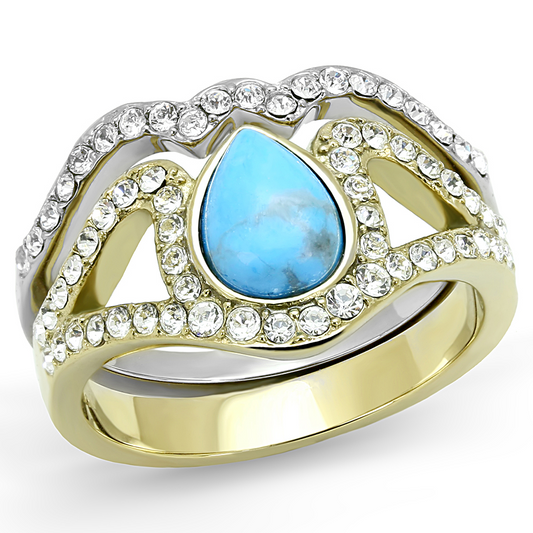 TK3124 - Two-Tone IP Gold (Ion Plating) Stainless Steel Ring with Synthetic Turquoise in Turquoise