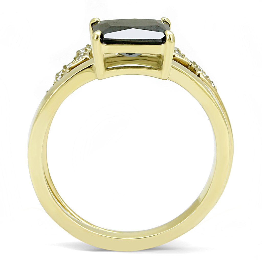 TK3127 - IP Gold(Ion Plating) Stainless Steel Ring with AAA Grade CZ  in Black Diamond