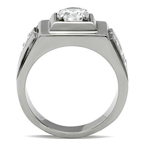 TK313 - High polished (no plating) Stainless Steel Ring with AAA Grade CZ  in Clear