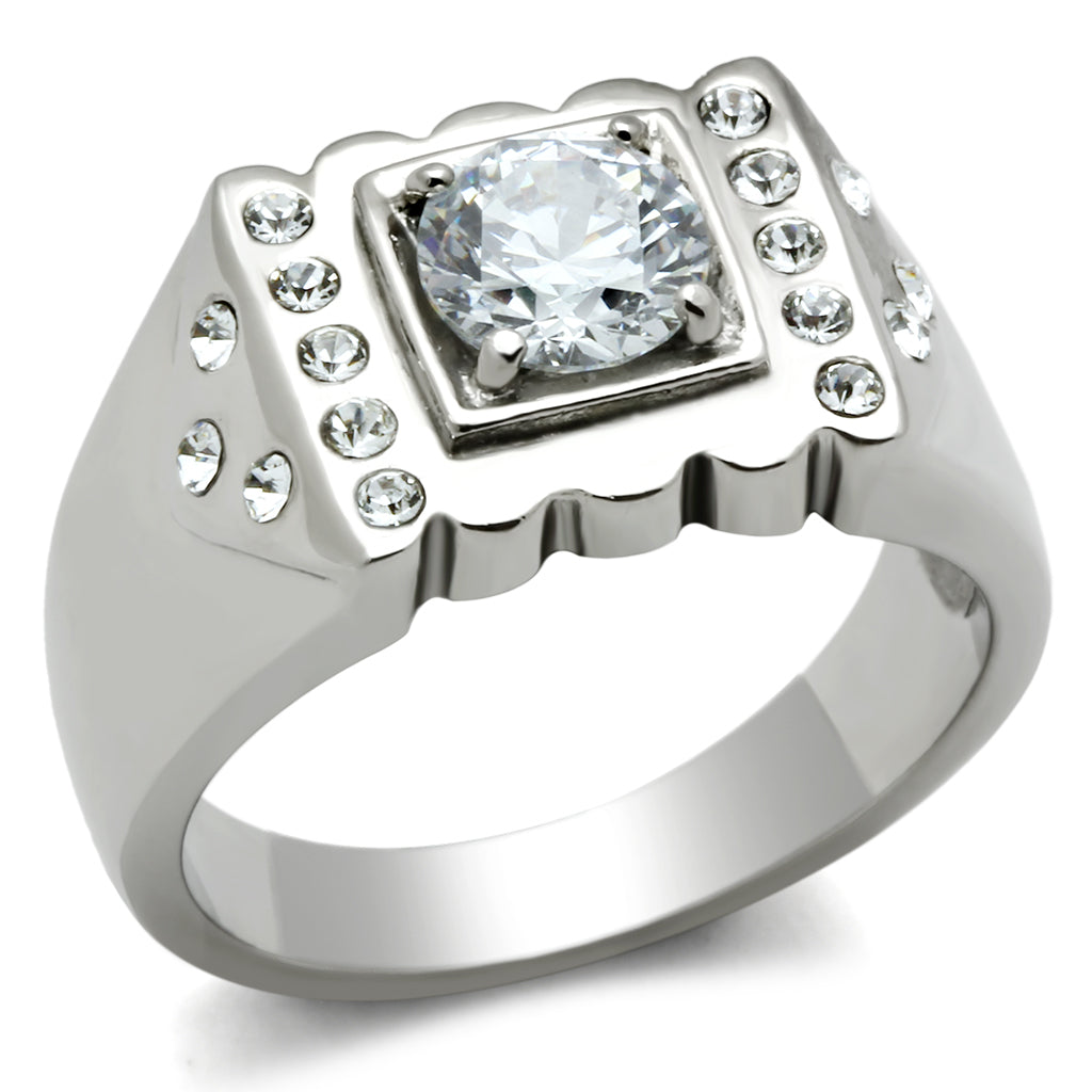 TK315 - High polished (no plating) Stainless Steel Ring with AAA Grade CZ  in Clear