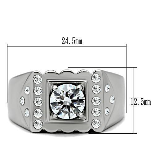 TK315 - High polished (no plating) Stainless Steel Ring with AAA Grade CZ  in Clear