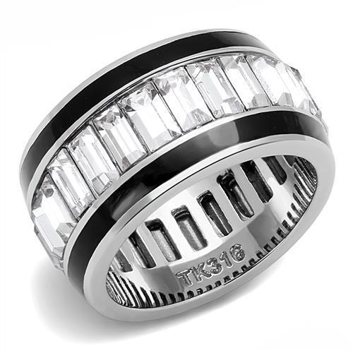 TK3173 - High polished (no plating) Stainless Steel Ring with Top Grade Crystal  in Clear