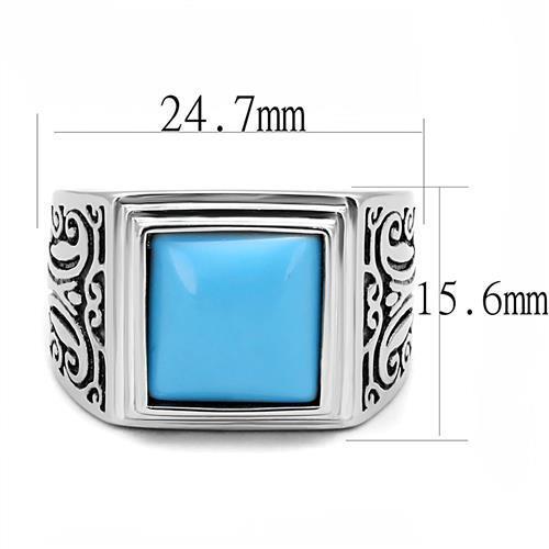 TK3188 - High polished (no plating) Stainless Steel Ring with Synthetic Turquoise in Sea Blue