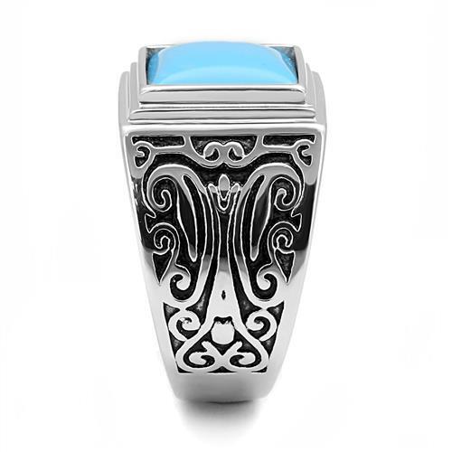 TK3188 - High polished (no plating) Stainless Steel Ring with Synthetic Turquoise in Sea Blue