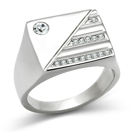 TK319 - High polished (no plating) Stainless Steel Ring with Top Grade Crystal  in Clear