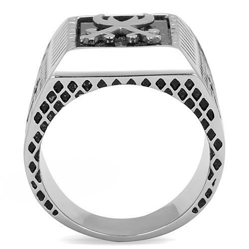 TK3191 - High polished (no plating) Stainless Steel Ring with Semi-Precious Onyx in Jet