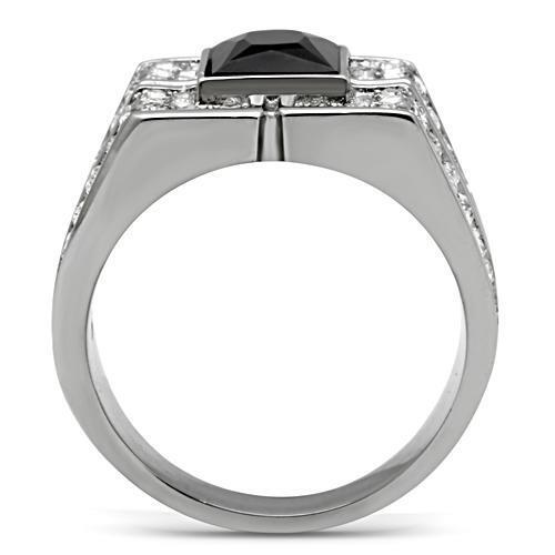 TK320 - High polished (no plating) Stainless Steel Ring with Synthetic Synthetic Glass in Jet