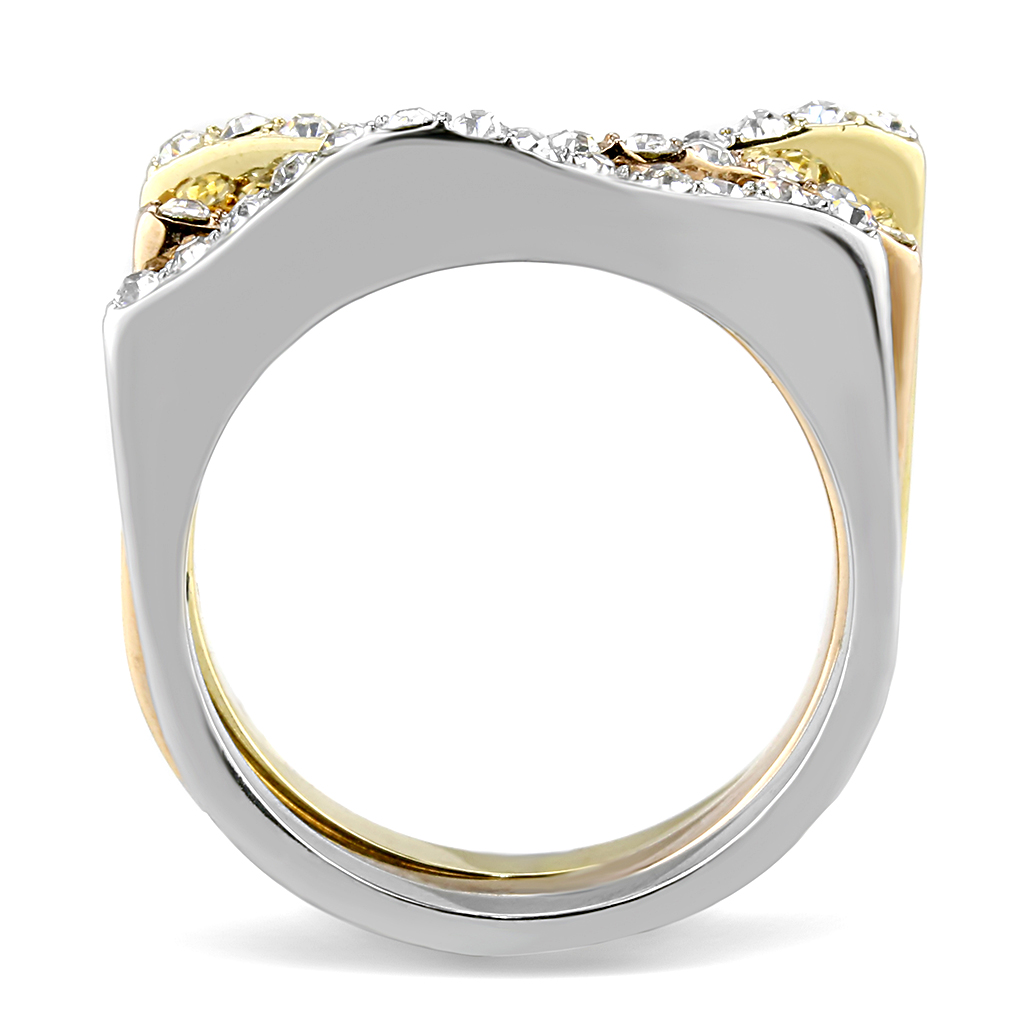 TK3234 - Three Tone IP?IP Gold & IP Rose Gold & High Polished) Stainless Steel Ring with Top Grade Crystal  in Clear