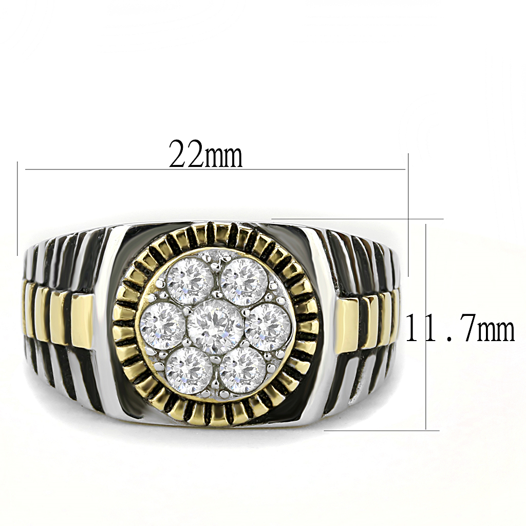 TK3240 - Two-Tone IP Gold (Ion Plating) Stainless Steel Ring with AAA Grade CZ  in Clear