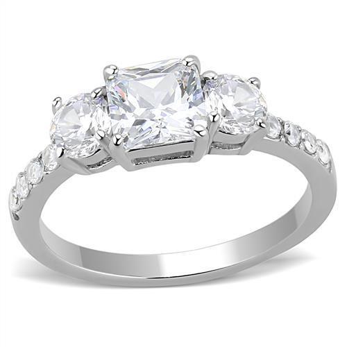 TK3246 - High polished (no plating) Stainless Steel Ring with AAA Grade CZ  in Clear