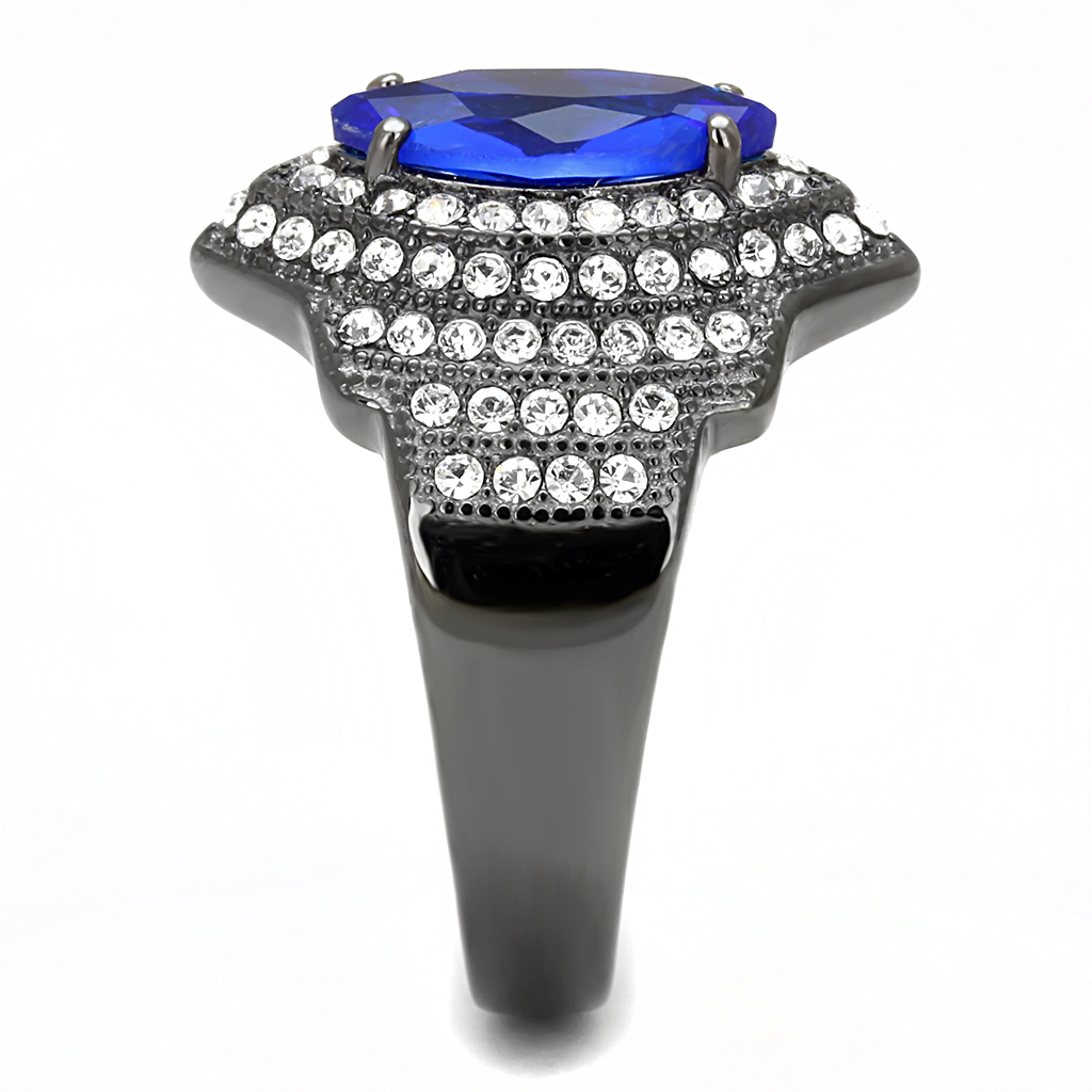 TK3258 - IP Light Black  (IP Gun) Stainless Steel Ring with Synthetic Synthetic Glass in Sapphire