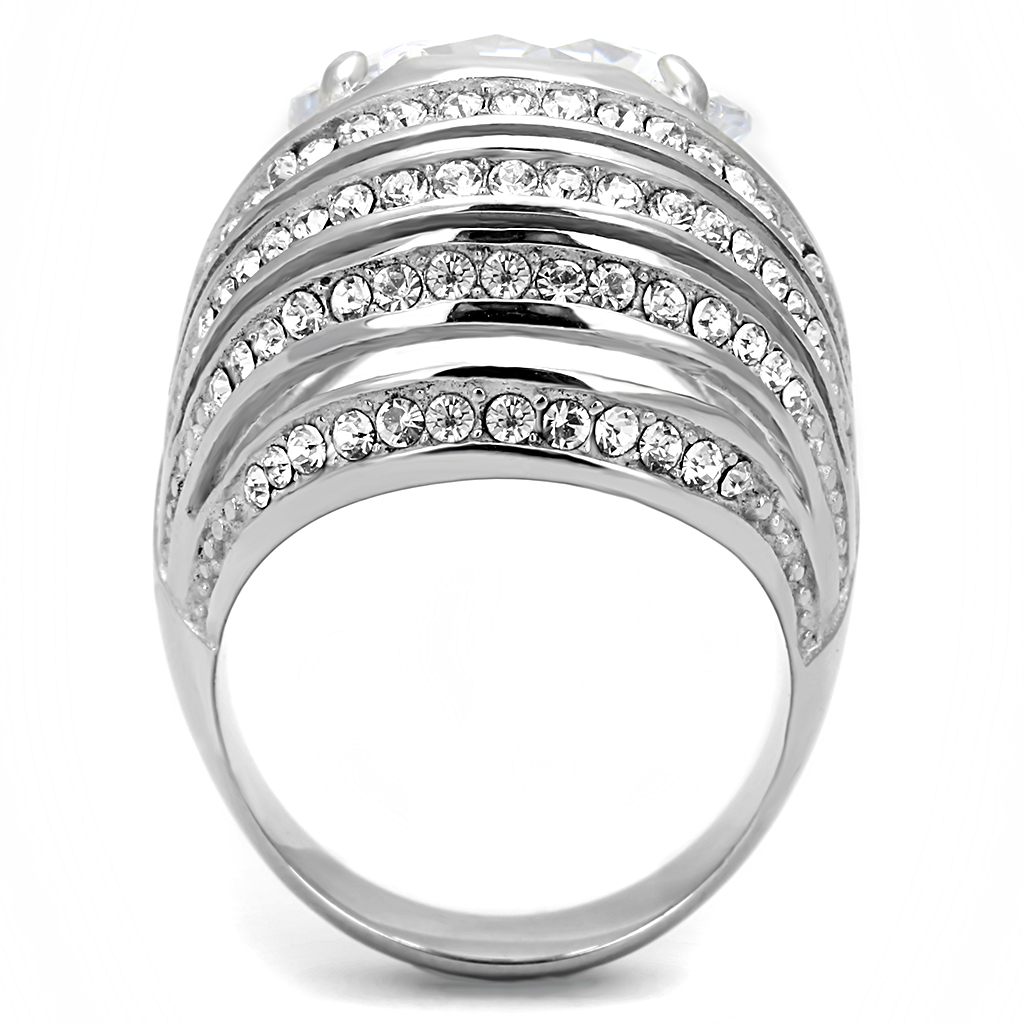 TK3263 - High polished (no plating) Stainless Steel Ring with AAA Grade CZ  in Clear