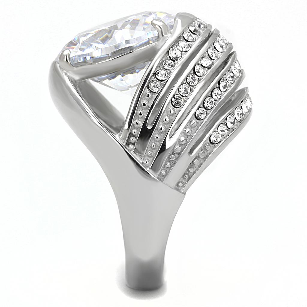 TK3263 - High polished (no plating) Stainless Steel Ring with AAA Grade CZ  in Clear