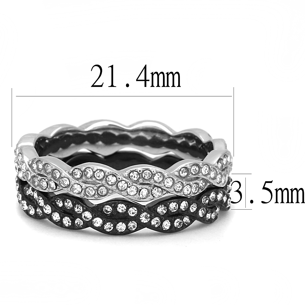 TK3265 - Two-Tone IP Black (Ion Plating) Stainless Steel Ring with Top Grade Crystal  in Clear