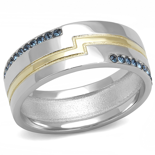 TK3266 - Two-Tone IP Gold (Ion Plating) Stainless Steel Ring with Top Grade Crystal  in Montana