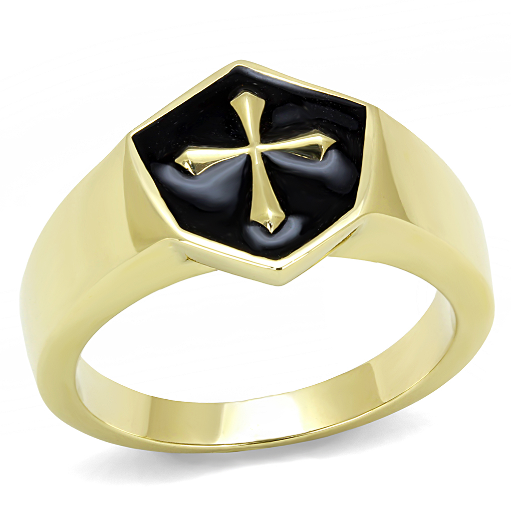 TK3268 - IP Gold(Ion Plating) Stainless Steel Ring with Epoxy  in Jet