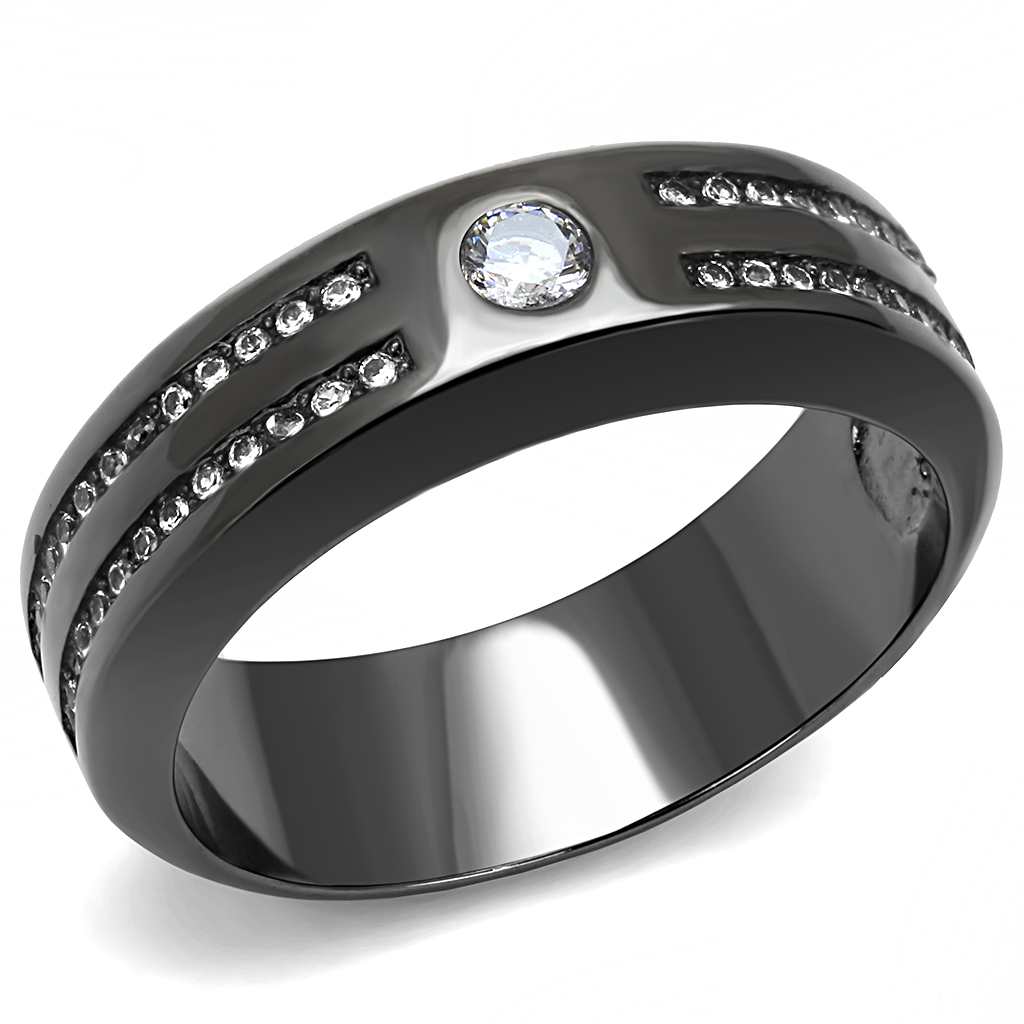 TK3275 - IP Light Black  (IP Gun) Stainless Steel Ring with AAA Grade CZ  in Clear