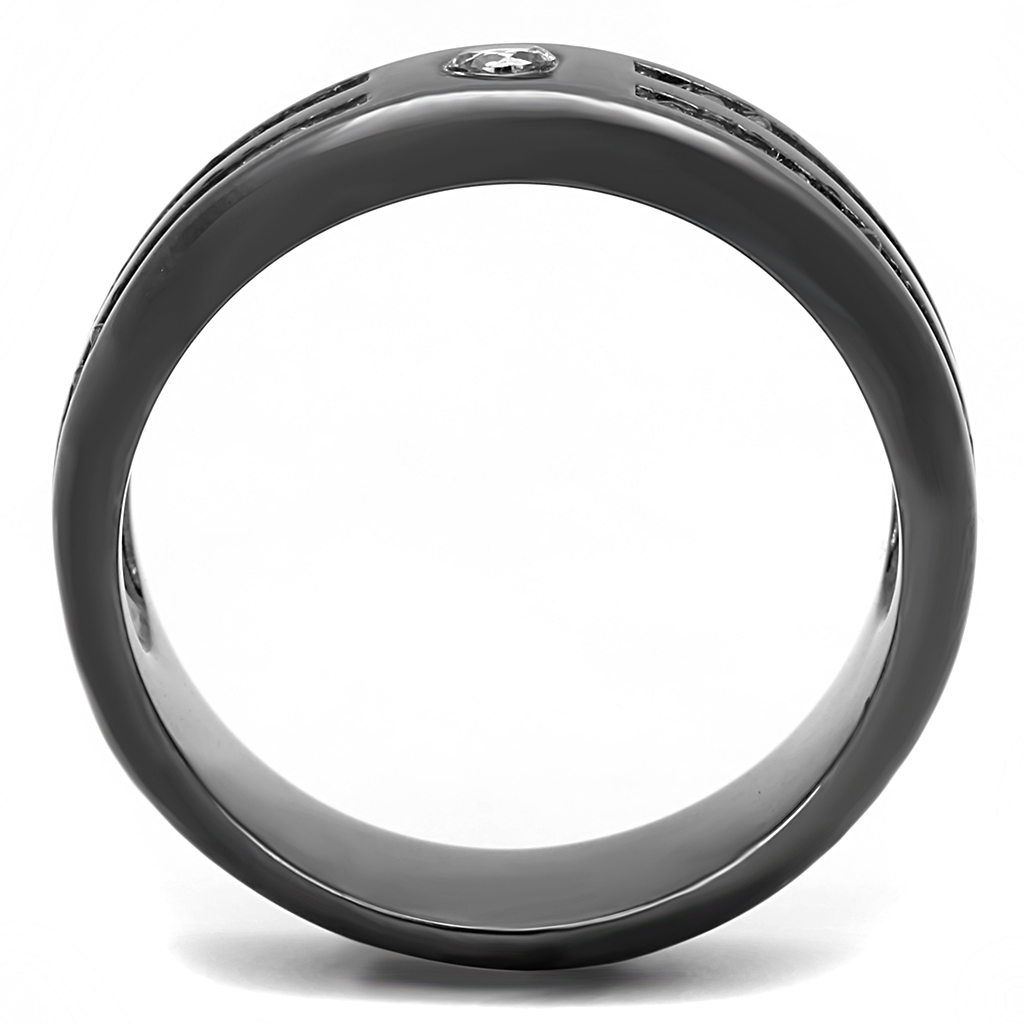 TK3275 - IP Light Black  (IP Gun) Stainless Steel Ring with AAA Grade CZ  in Clear