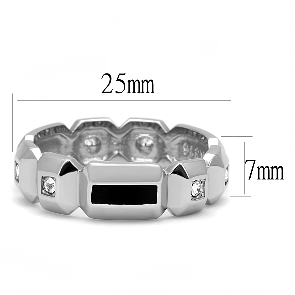 TK3281 - High polished (no plating) Stainless Steel Ring with Top Grade Crystal  in Clear