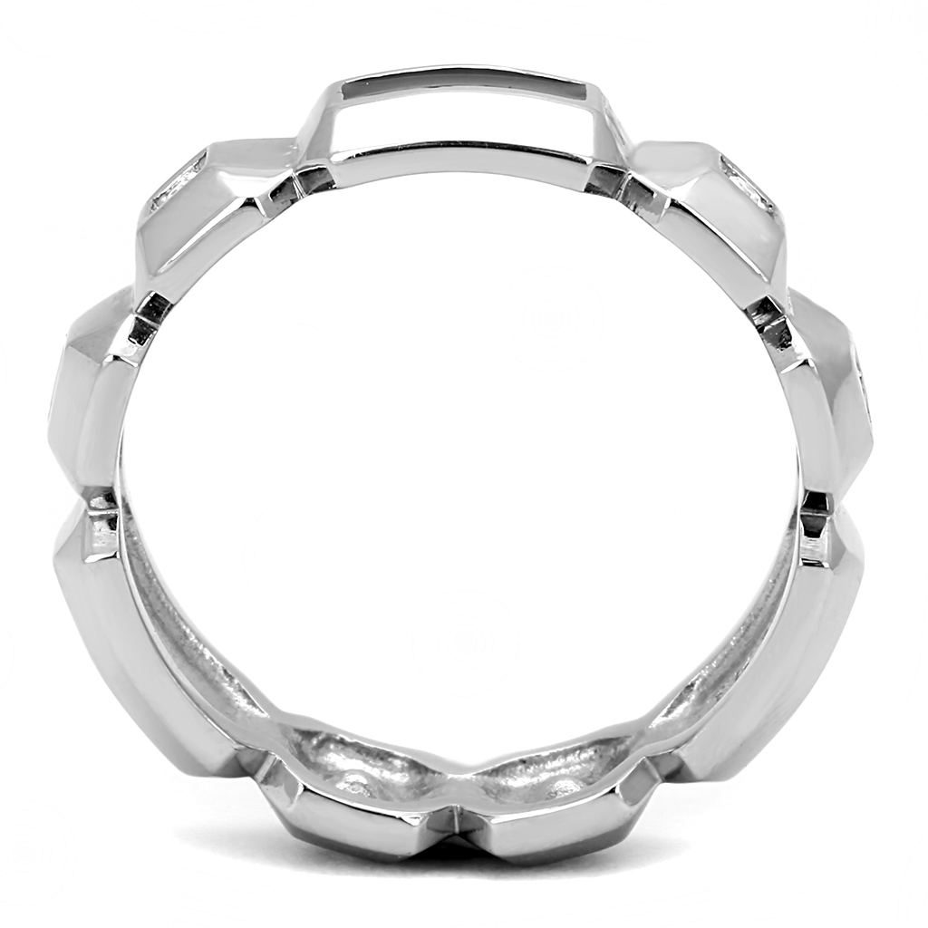 TK3281 - High polished (no plating) Stainless Steel Ring with Top Grade Crystal  in Clear