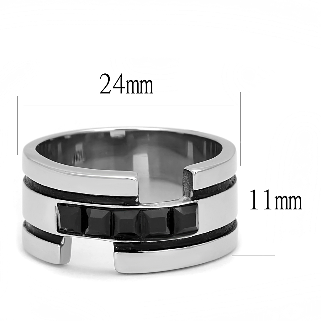 TK3284 - High polished (no plating) Stainless Steel Ring with Top Grade Crystal  in Jet