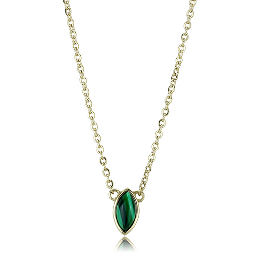 TK3286 - IP Gold(Ion Plating) Stainless Steel Necklace with Synthetic MALACHITE in Emerald