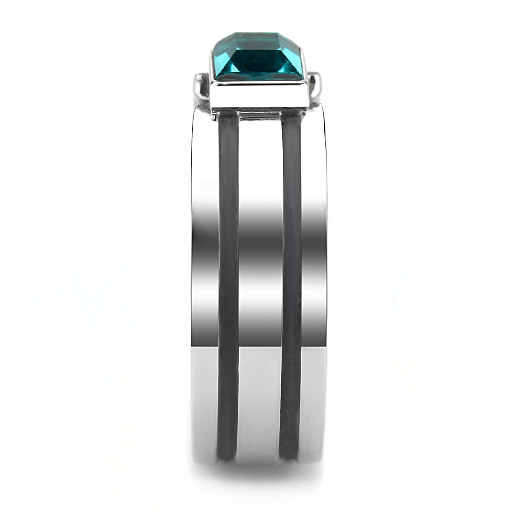 TK3291 - High polished (no plating) Stainless Steel Ring with Top Grade Crystal  in Blue Zircon