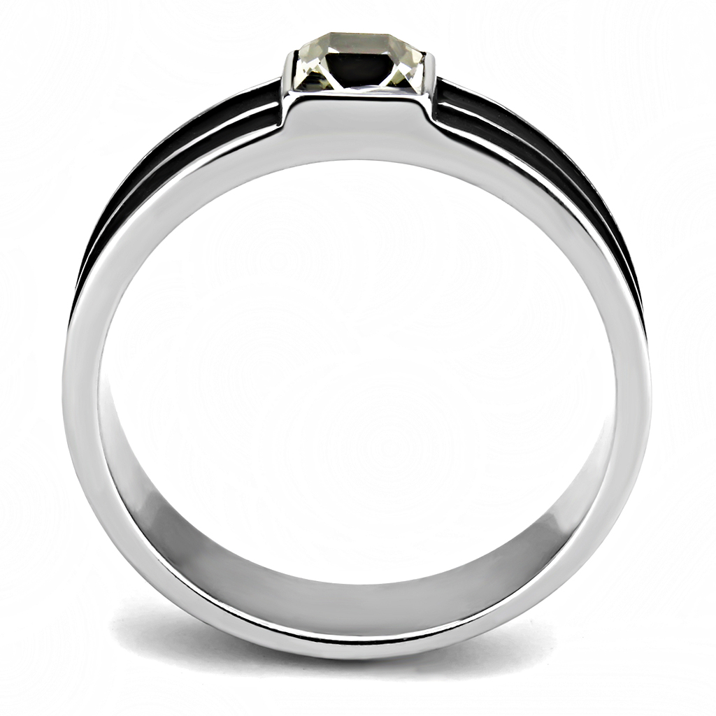 TK3292 - High polished (no plating) Stainless Steel Ring with Top Grade Crystal  in Black Diamond