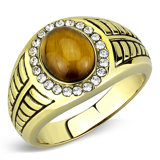 TK3293 - IP Gold(Ion Plating) Stainless Steel Ring with Synthetic Tiger Eye in Topaz